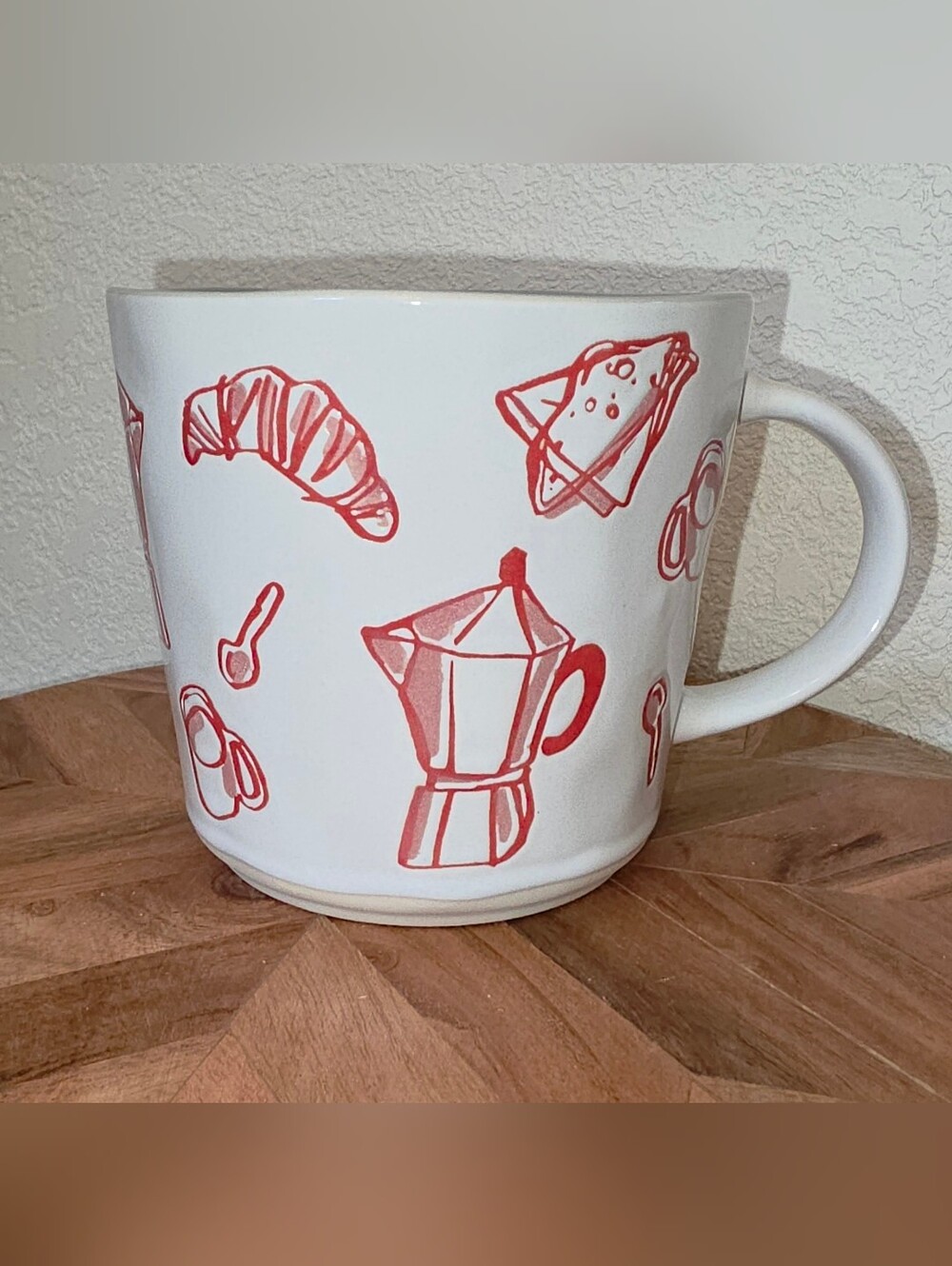 Prima Design Wakey Wakey Ceramic Coffee Mug with Red Breakfast Icons